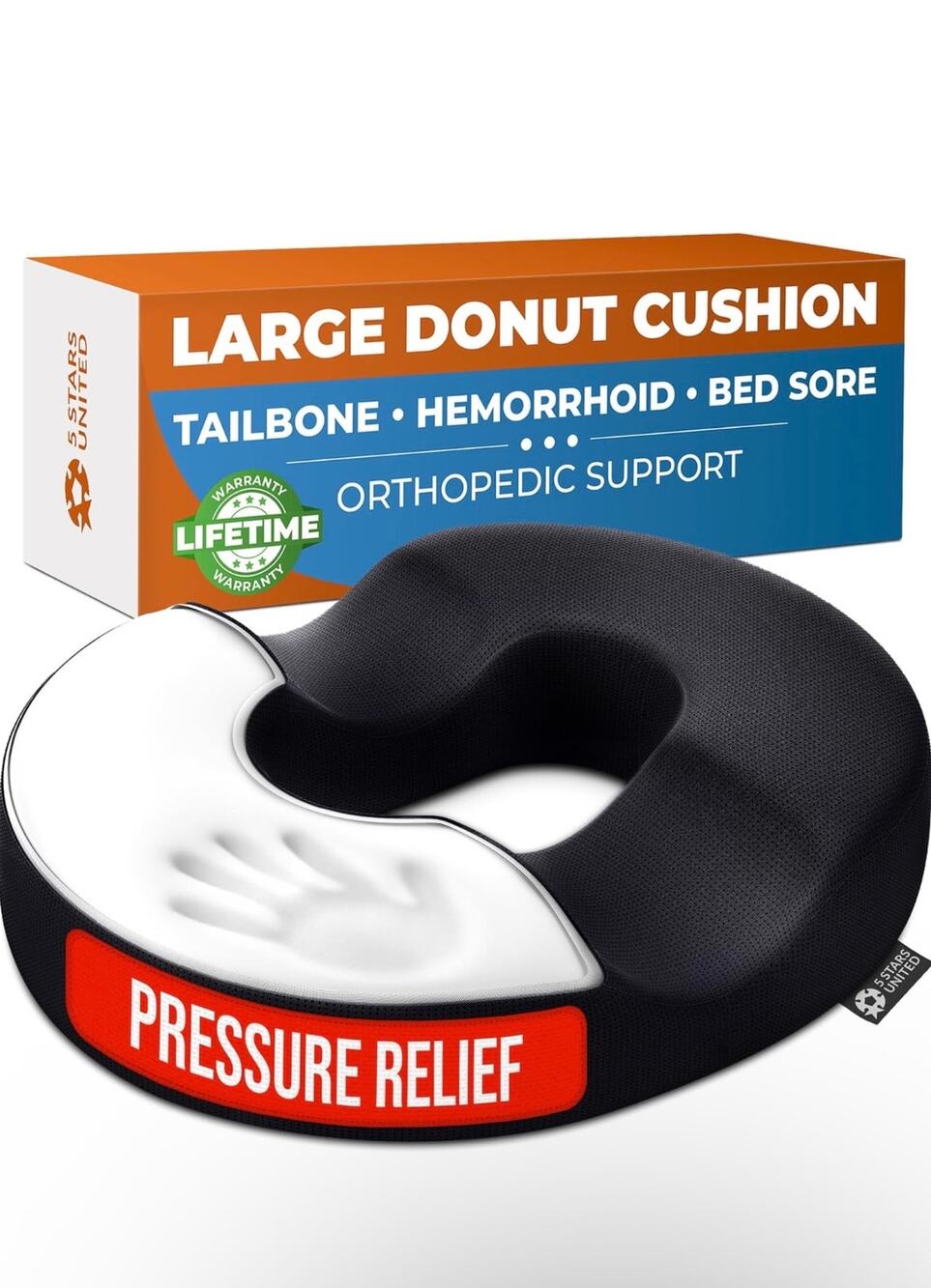 5 STARS UNITED Donut Pillow Hemorrhoid Tailbone Large Cushion Pain Relief